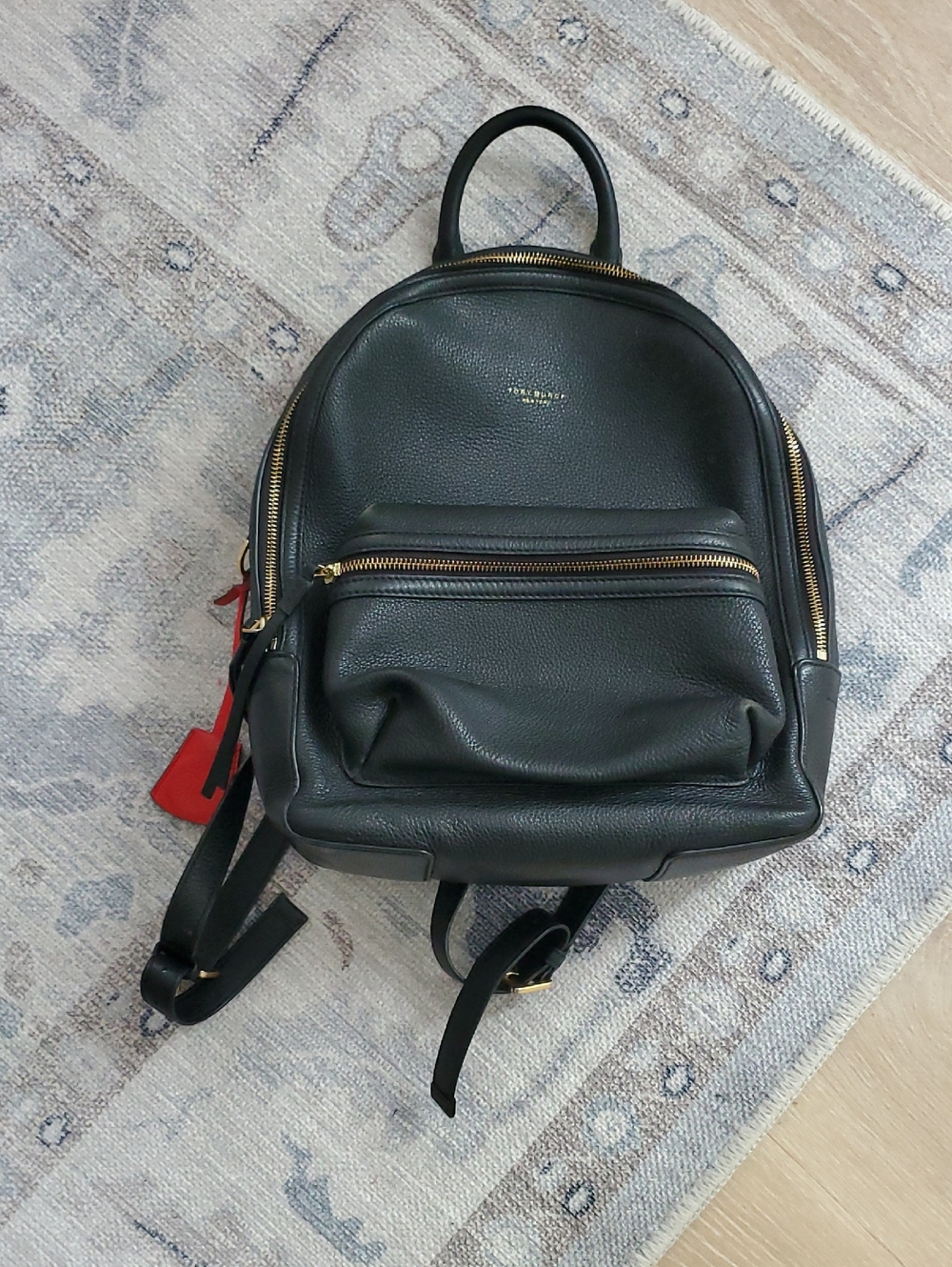 Tory Burch Black Pebbled Leather Backpack Bag Purse